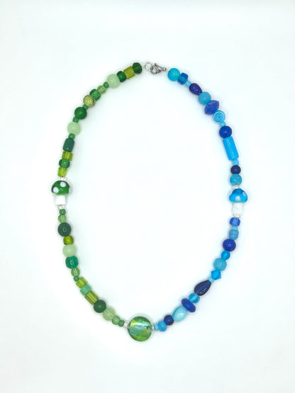 "Earthly Mushrooms" Blue/Green Glass Necklace (1/1)