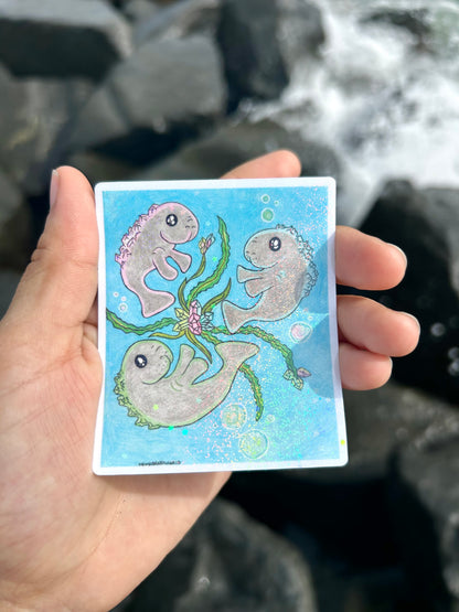 Crystal River Manatees Original Art Sticker