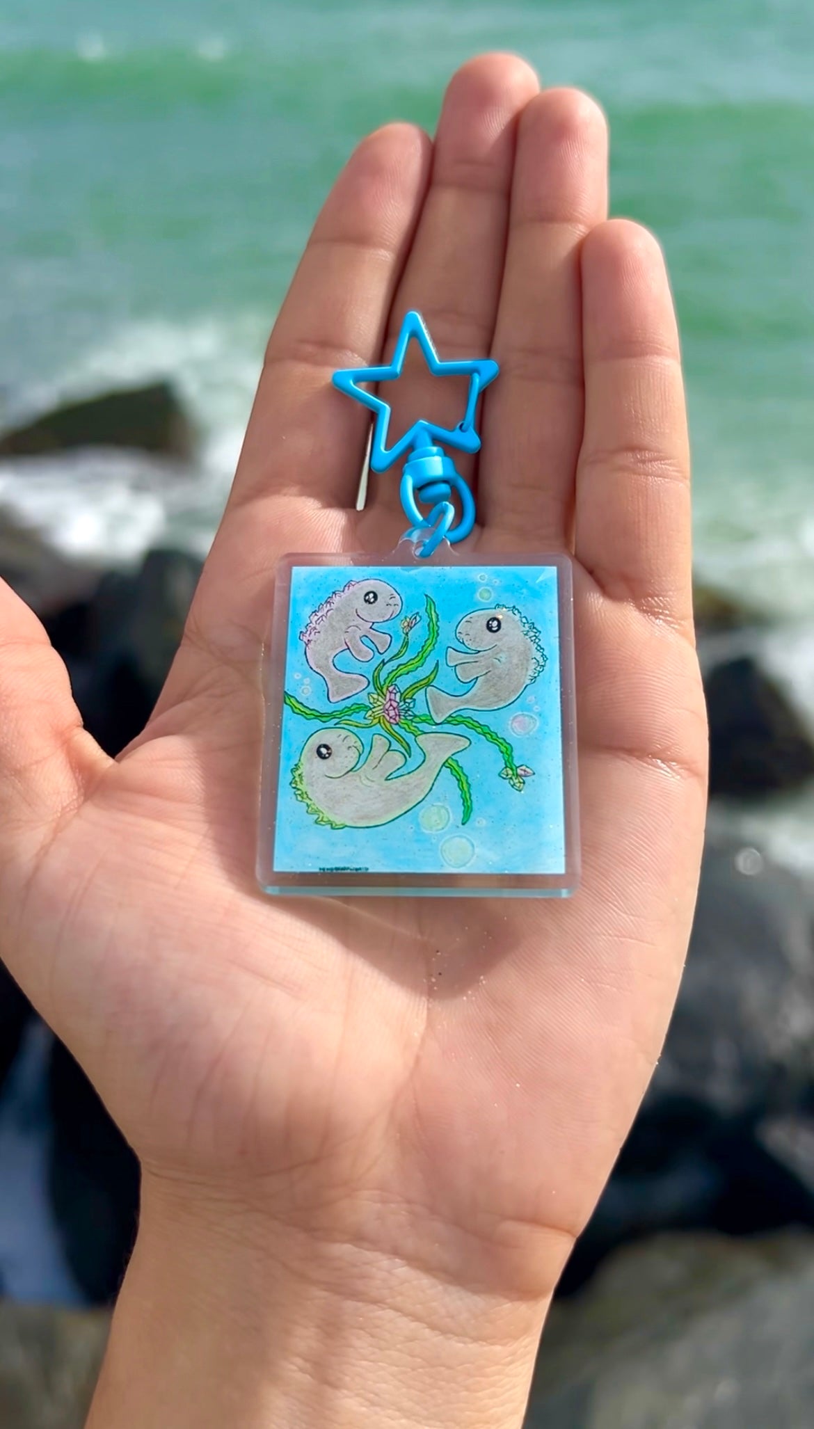 Crystal River Manatees Original Art Keychain