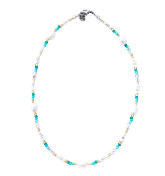Ombre Blues+Gold Pearl Necklace