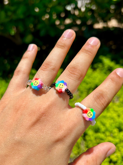 Rainbow Flower Smiley Face Ring