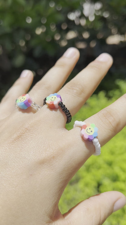 Rainbow Flower Smiley Face Ring